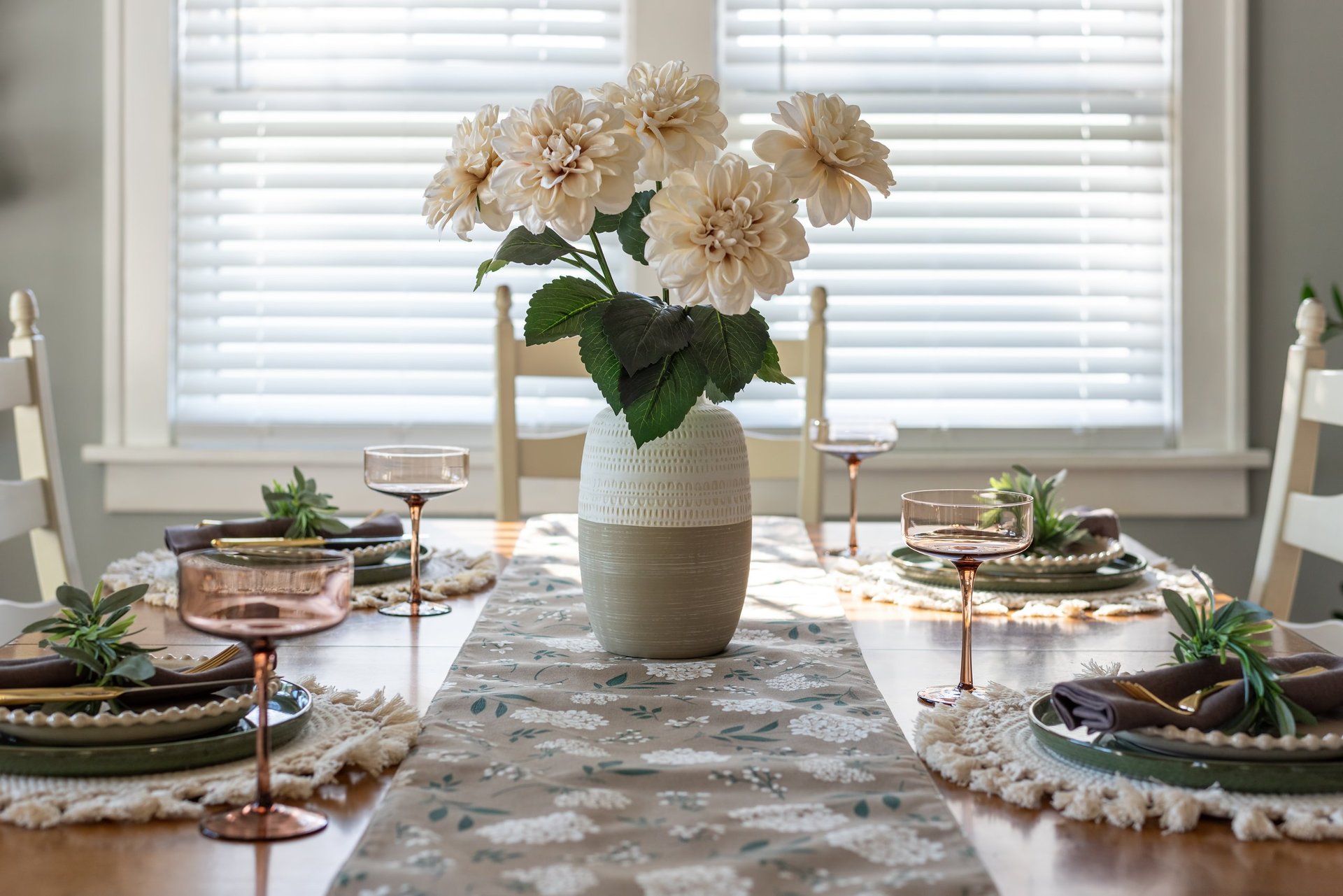 Elegant fall table setting in bright dining room