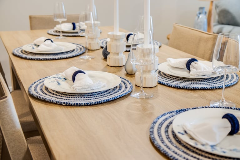 Elegant dining table with place settings